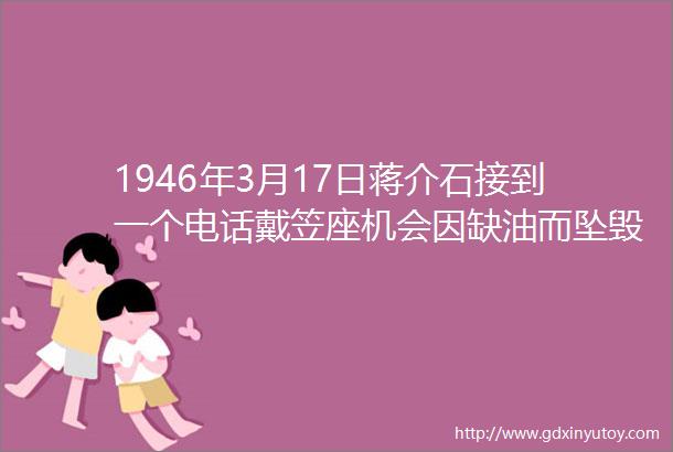 1946年3月17日蒋介石接到一个电话戴笠座机会因缺油而坠毁