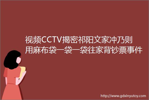 视频CCTV揭密祁阳文家冲乃则用麻布袋一袋一袋往家背钞票事件真相